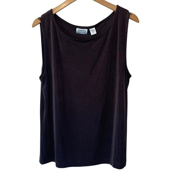 Chico’s Travelers Deep Brown/ Black Ribbed Stretchy Relaxed Fit Tank Size 3 (XL) - Picture 1 of 10